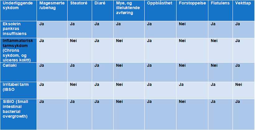 Tabel EPI og bakenforliggende sykdom